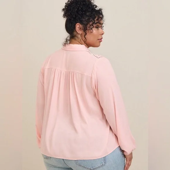 Torrid | Madison Washable Gauze Embroidered Long Sleeve Shirt - 2 - Picture 2 of 7